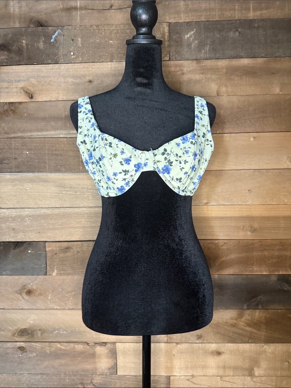 Abercrombie & Fitch Pale Green Bikini Top with Blue Floral Print